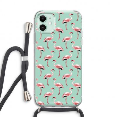 Flamingoprint groen: iPhone 11 Transparant Hoesje met koord
