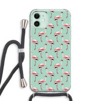 Flamingoprint groen: iPhone 11 Transparant Hoesje met koord