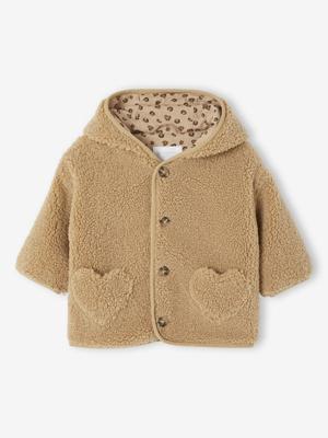Sherpa jas voor baby's met "luipaard" printvoering beige