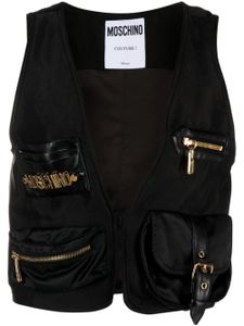 Moschino lettering logo-plaque satin gillet - Noir