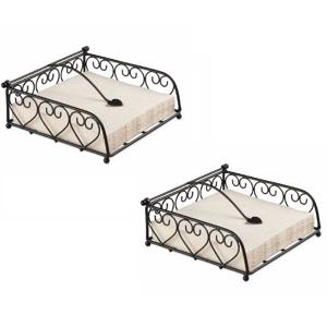 Servettenhouder - 2x - zwart - 18 x 18 x 7 cm - hartjes - metaal - houder voor servetten