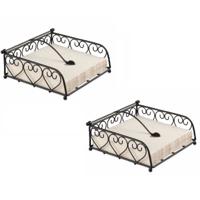 Servettenhouder - 2x - zwart - 18 x 18 x 7 cm - hartjes - metaal - houder voor servetten