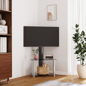 Tv-standaard hoek 2-laags voor 32-70 inch zwart en zilverkleur