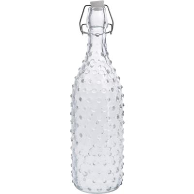 Fles met beugeldop - transparant - stip - 1000 ml - glas - decoratie fles - olie/azijn fles