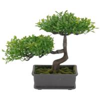 Kunstplant bonsai boompje in pot - Japans decoratie - 27 cm - lichtgroene blaadjes - thumbnail