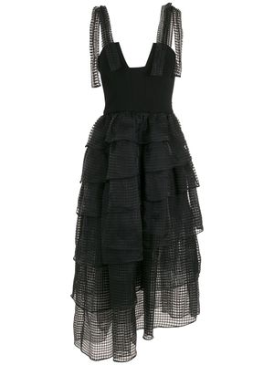 Olympiah robe mi-longue à volants superposés - Noir