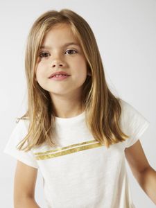 Iriserend gestreept sportshirt voor meisjes ecru