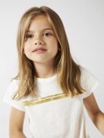 Iriserend gestreept sportshirt voor meisjes ecru