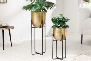 Set van 2 bloempotten UNIT 70/50cm goud zwart metaal gehamerd ontwerp - 42735