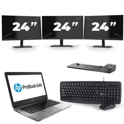HP ProBook 640 G4 - Intel Core i3-8e Generatie - 14 inch - 8GB RAM - 256GB SSD - Windows 11 + 3x 24 inch Monitor