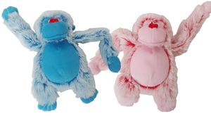 Hondenspeelgoed harige aap 22 cm roze blauw - Gebr de boon