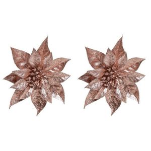 6x Kerstboomversiering bloem op clip oud roze kerstster 18 cm