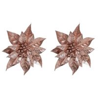 6x Kerstboomversiering bloem op clip oud roze kerstster 18 cm