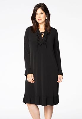 Yoek Jurk met ruches | Zwart | Maat 50/52