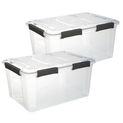5Five opberg Box met deksel - 2x - Protect - 50 liter - 58 x 38 x 32 cm - kunststof - transparant