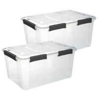 5Five opberg Box met deksel - 2x - Protect - 50 liter - 58 x 38 x 32 cm - kunststof - transparant