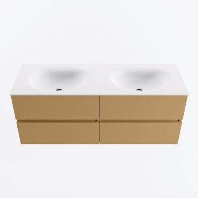 MONDIAZ VICA 130cm badmeubel onderkast Oro 4 lades. Wastafel MOON dubbel 2 kraangaten, kleur Talc.