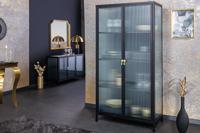 Moderne vitrine AMSTERDAM 160cm zwart goud geribbeld glazen metalen highboardkast - 43533