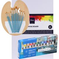 Complete hobby schilderij maken verf set - met canvas schildersdoek van 40 x 30 cm - penselen - verf