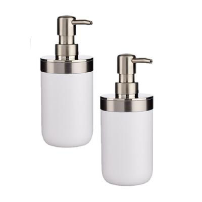 Berilo Zeeppompje/dispenser - 2x stuks - 17 cm - RVS/kunststof - wit/zilver - 350 ml - navulbaar - t Berilo Zeeppompje/dispenser - 2x stuks - 17 cm - RVS/kunststof - wit/zilver - 350 ml - navulbaar - t