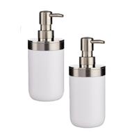 Berilo Zeeppompje/dispenser - 2x stuks - 17 cm - RVS/kunststof - wit/zilver - 350 ml - navulbaar - t