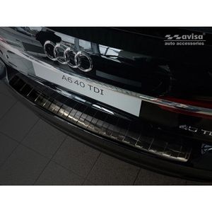 Zwart RVS Bumper beschermer passend voor Audi A6 (C8) Avant 2018- 'Ribs' AV245192