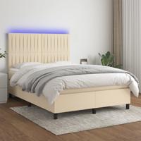 Boxspring met matras en LED stof crèmekleurig 140x200 cm