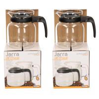 Theepot/koffiepot - 2x stuks - deksel/handvat zwart - 0,65 L