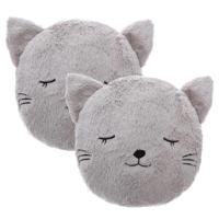 Dieren sierkussen kinderkamer - 2x - kat/poes grijs - 27 cm - polyester