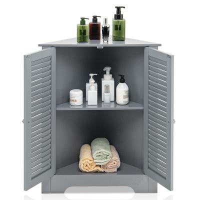 Hoekelement met 3 Niveaus Ruimtebesparende Staande Opberger met 2 Klepdeuren en in Hoogte Verstelbare Plank -Grijs