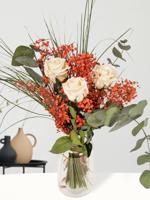 Wit-rood long life boeket inclusief vaasje | 30 cm