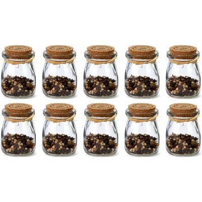 10x Glazen mini voorraadpotjes / kruidenpotjes met kurk 7,5 cm