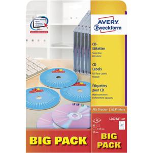 Avery-Zweckform L7676A-40P CD-etiketten Ø 117 mm Papier Wit 80 stuk(s) Permanent hechtend Laser (kleur), Laser (zwart/wit), Kopiëren (kleur), Kopiëren