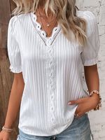 V Neck Plain Lace Elegant Shirt - thumbnail