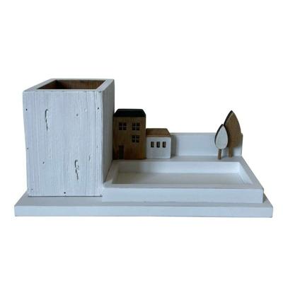 Multi-Functionele Organiser DKD Home Decor Potlood Wit Bruin Hout Metaal 30 x 40 cm 28 x 11 x 14 cm