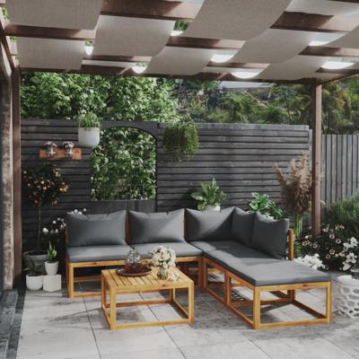 6-delige Loungeset met kussens massief acaciahout