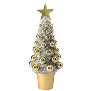 Complete mini kunst kerstboompje/kunstboompje zilver/goud met kerstballen 30 cm   -