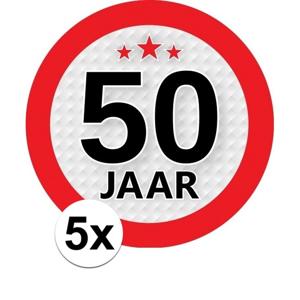 5x 50 jaar leeftijd sticker - rond - dia 9 cm - 50 jaar verjaardag/jubileum/leeftijd versiering