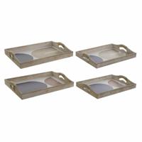 Dienblad DKD Home Decor 40,6 x 30 x 6 cm Beige Blauw Hout MDF (2 Stuks)