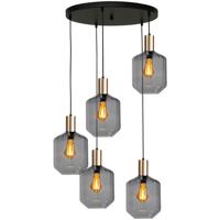 Masterlight 5-lichts vide hanglamp - goud -Porto met Jagger smoke glazen - 2712-05-02-50-5-11
