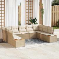 5-delige Tuinbankenset met kussens poly rattan acacia beige