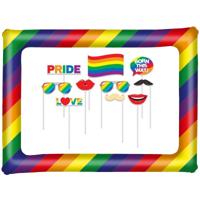 Foto prop set met frame - gay pride regenboog - 11-delig - photo booth accessoires - thumbnail