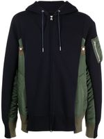 sacai hoodie zippé à lien de resserrage - Bleu