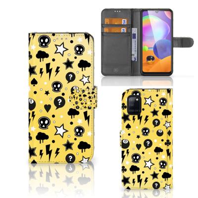 Telefoonhoesje met Naam Samsung Galaxy A31 Punk Geel | Portemonnee hoesje Telefoonhoesje met Naam Samsung Galaxy A31 Punk Geel | Portemonnee hoesje