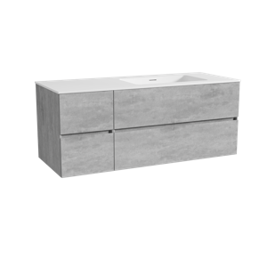 Storke Edge zwevend badmeubel 130 x 52 cm beton donkergrijs met Mata asymmetrisch rechtse wastafel in solid surface mat wit