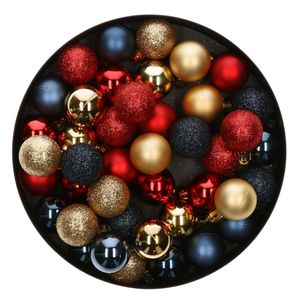 42x Stuks kunststof kerstballen mix rood/goud/donkerblauw 3 cm