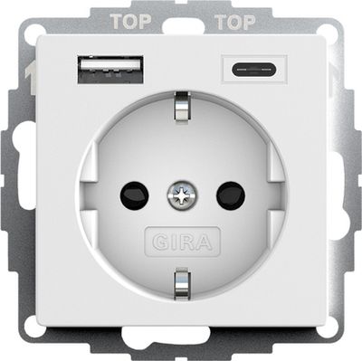 Gira USB en USBC lader 15W 3A Mat Wit RAL9010 met stopcontact 245927