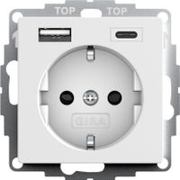Gira USB en USBC lader 15W 3A Mat Wit RAL9010 met stopcontact 245927