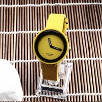 Eenvoudige stijl ronde Dial matte lederen band quartz horloge voor mannen/vrouwen (geel)