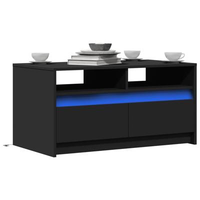 Salontafel met LED-verlichting bewerkt hout zwart
